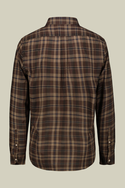 Men's concealed button down casual shirt in checked washed muslin fabric