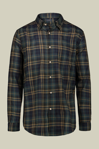 Men's concealed button down casual shirt in checked washed muslin fabric