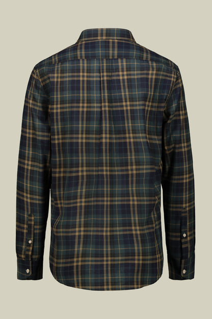 Men's concealed button down casual shirt in checked washed muslin fabric
