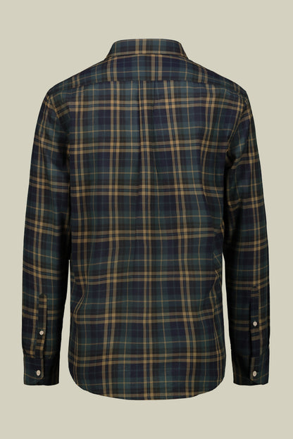 Men's concealed button down casual shirt in checked washed muslin fabric