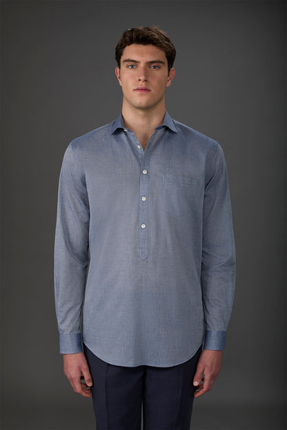 Men's concealed button down casual shirt in washed muslin fabric