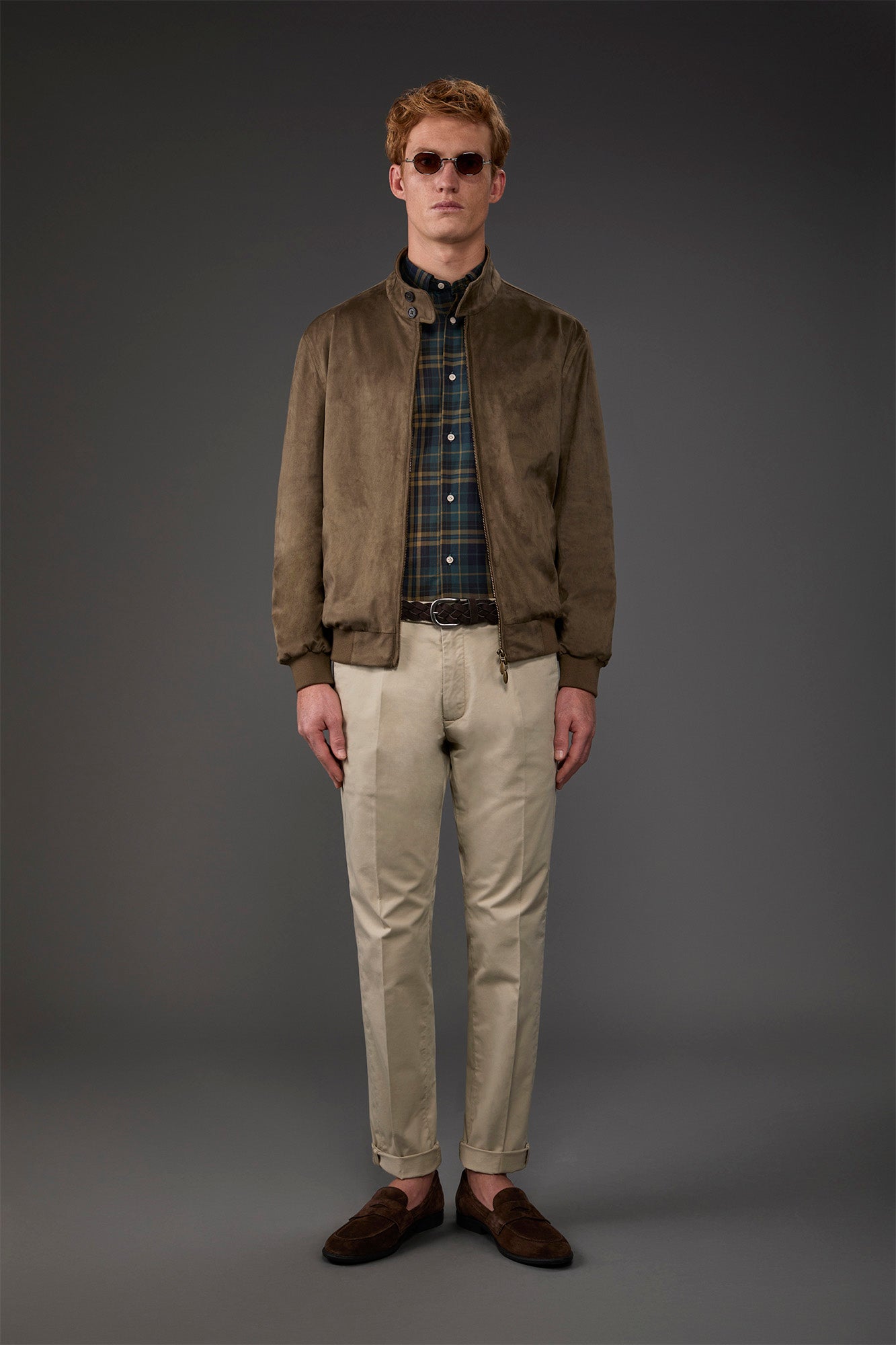 Men's Herrington jacket with suede effect fabric Military