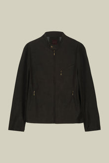 Men's biker jacket in lined faux leather with mandarin collar