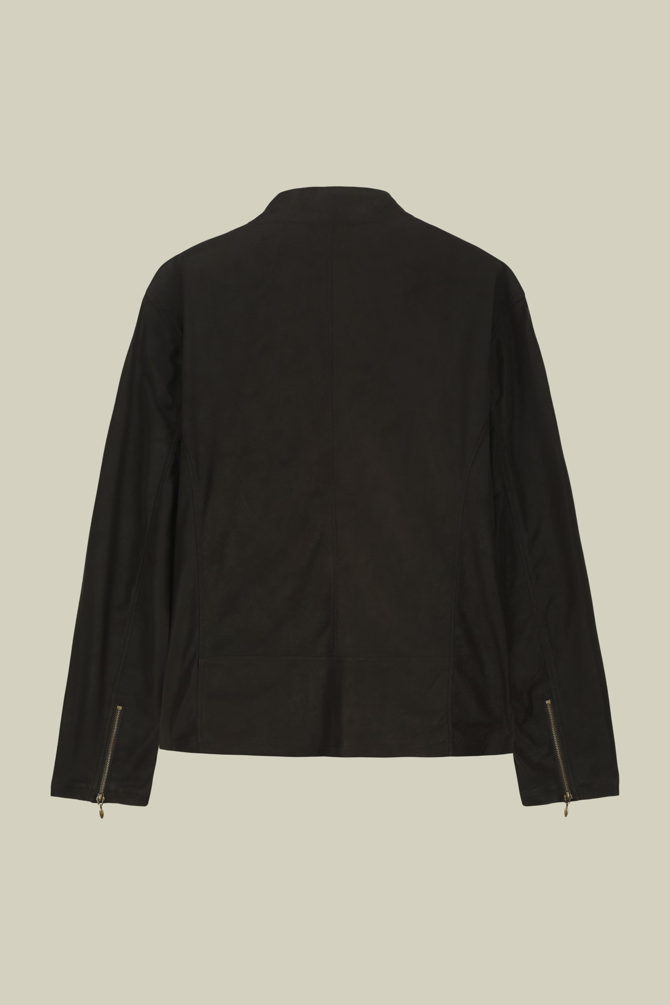 Men's biker jacket in lined faux leather with mandarin collar
