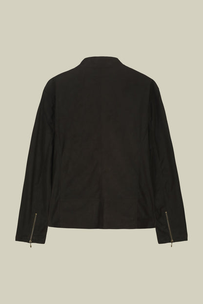 Men's biker jacket in lined faux leather with mandarin collar
