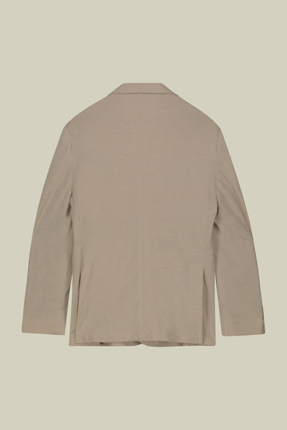 Men's unlined single-breasted jacket with classic lapels and patch pockets, jersey fabric