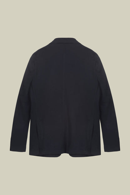Men's unlined single-breasted jacket with classic lapels and patch pockets, jersey fabric