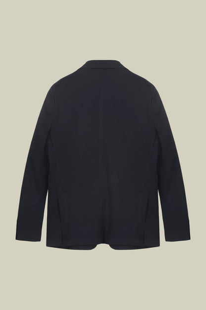 Men's unlined single-breasted jacket with classic lapels and patch pockets, jersey fabric