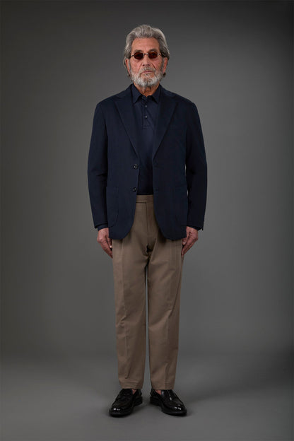 Men's unlined single-breasted jacket with classic lapels and patch pockets, jersey fabric