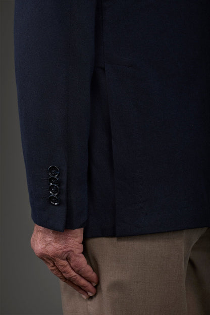 Men's unlined single-breasted jacket with classic lapels and patch pockets, jersey fabric