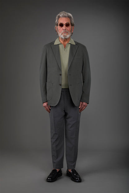 Men's unlined single-breasted jacket with classic lapels and patch pockets, jersey fabric