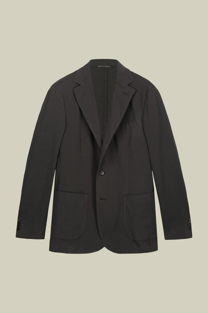 Men's unlined single-breasted jacket with classic lapels and patch pockets, jersey fabric