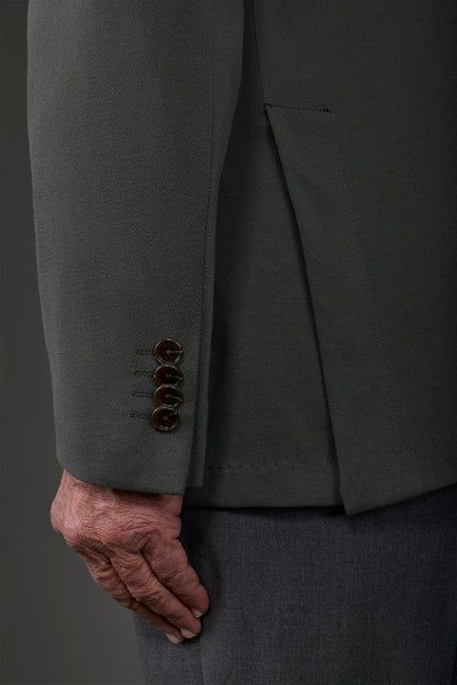 Men's unlined single-breasted jacket with classic lapels and patch pockets, jersey fabric