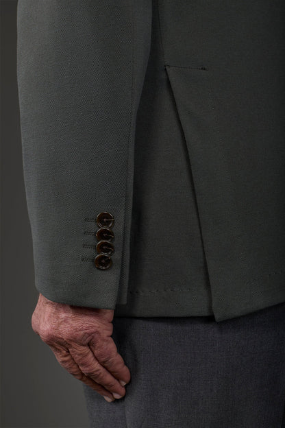 Men's unlined single-breasted jacket with classic lapels and patch pockets, jersey fabric