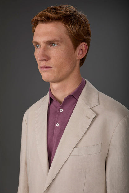 Men's unlined single-breasted jacket with classic lapels and patch pockets