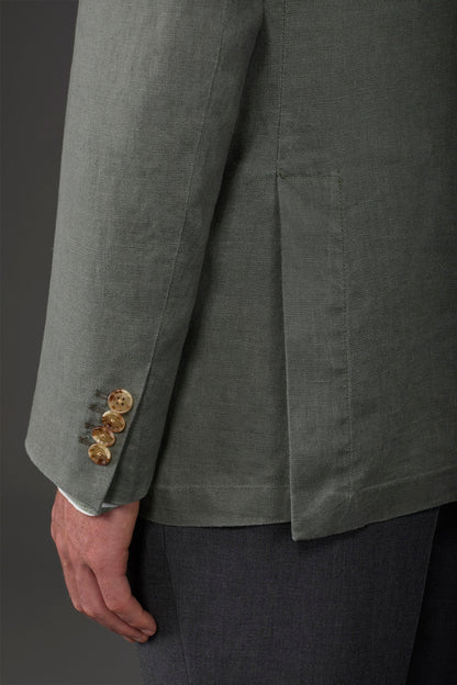 Men's unlined single-breasted jacket with classic lapels and patch pockets