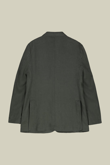 Men's unlined single-breasted jacket with classic lapels and patch pockets
