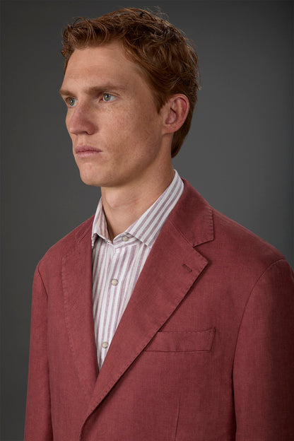 Men's unlined single-breasted jacket with classic lapels and patch pockets