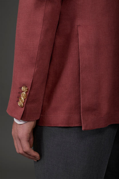 Men's unlined single-breasted jacket with classic lapels and patch pockets