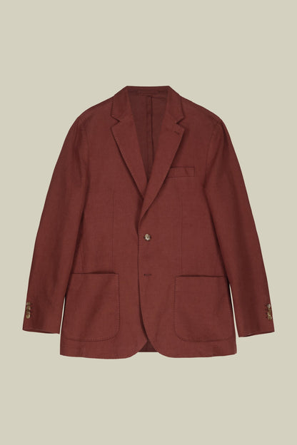 Men's unlined single-breasted jacket with classic lapels and patch pockets