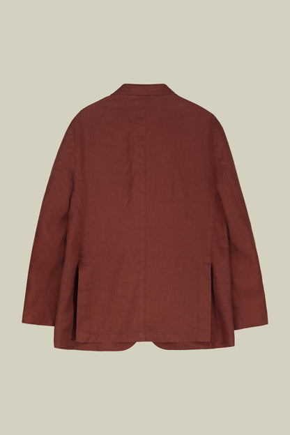 Men's unlined single-breasted jacket with classic lapels and patch pockets