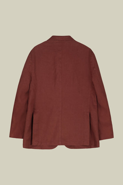 Men's unlined single-breasted jacket with classic lapels and patch pockets