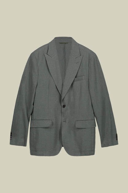 Men's unlined single-breasted jacket with peak lapels and flap pockets