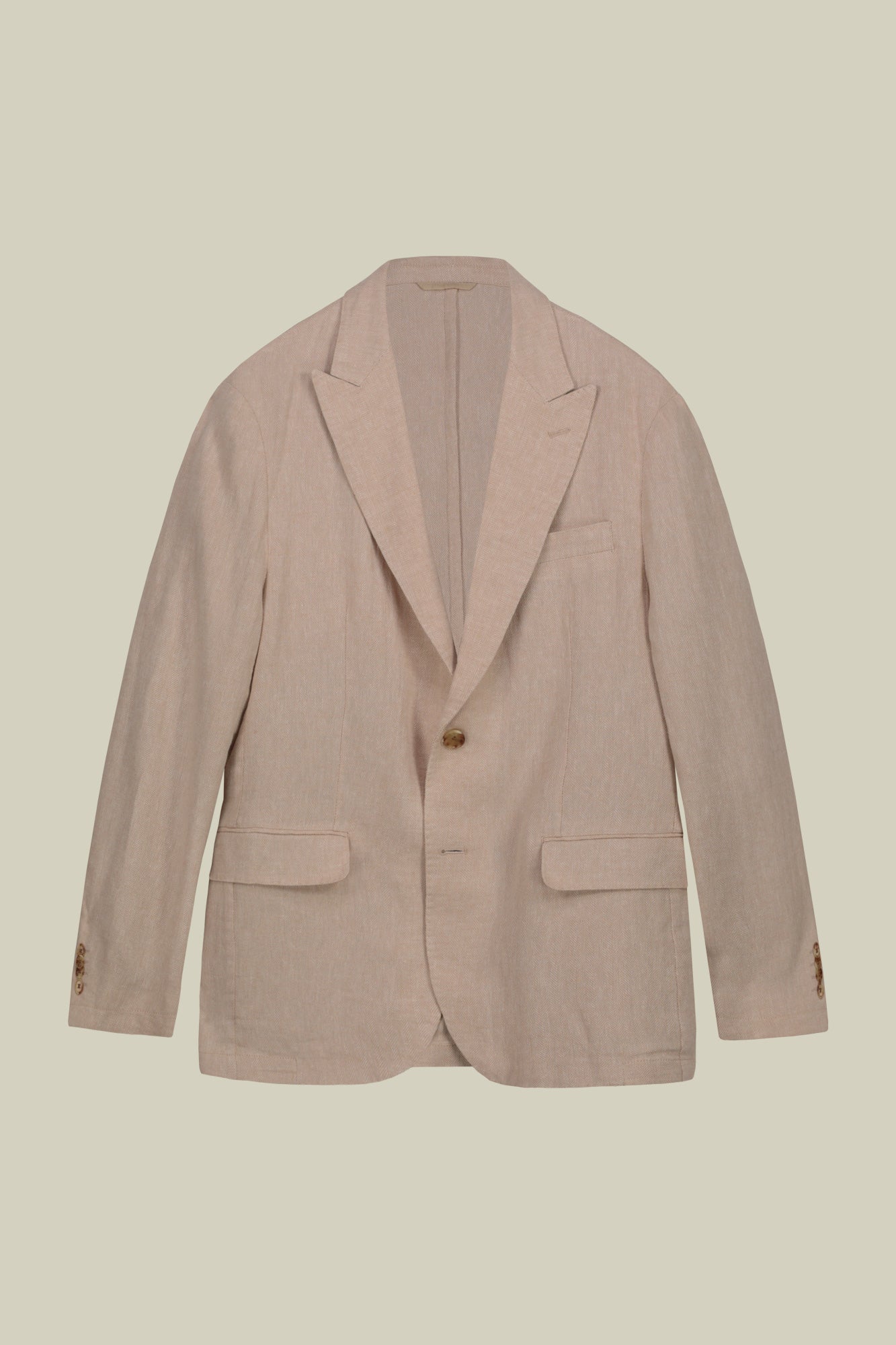 Men's unlined single-breasted jacket with peak lapels and flap pockets
