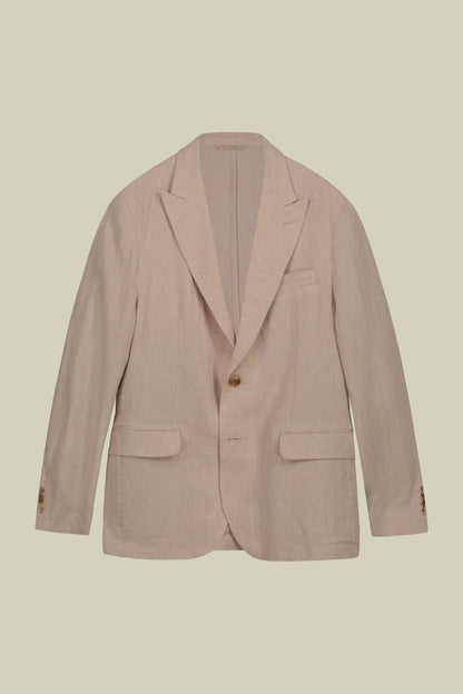 Men's unlined single-breasted jacket with peak lapels and flap pockets