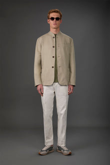 Men's unlined single-breasted jacket with mandarin collar Sand