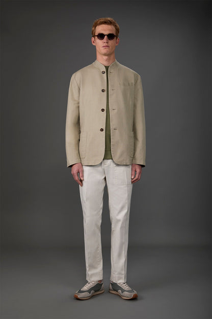 Men's unlined single-breasted jacket with mandarin collar Sand