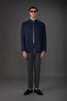 Men's unlined single-breasted jacket with mandarin collar Blue