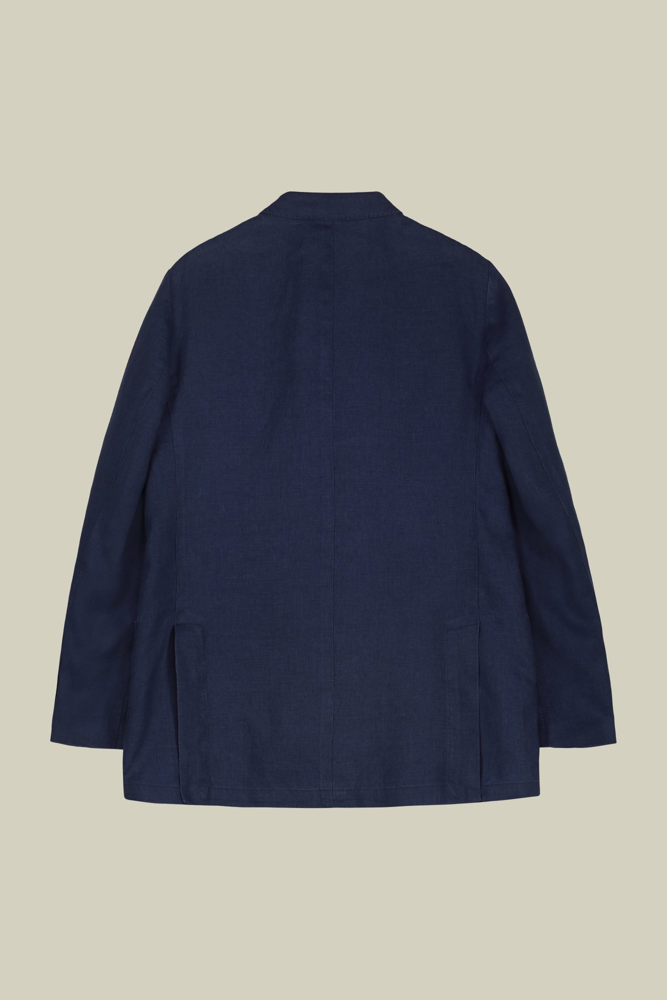 Men's pure linen unlined double-breasted jacket with peak lapels and flap pockets