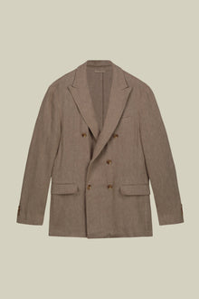Men's unlined double-breasted jacket with peak lapels and flap pockets
