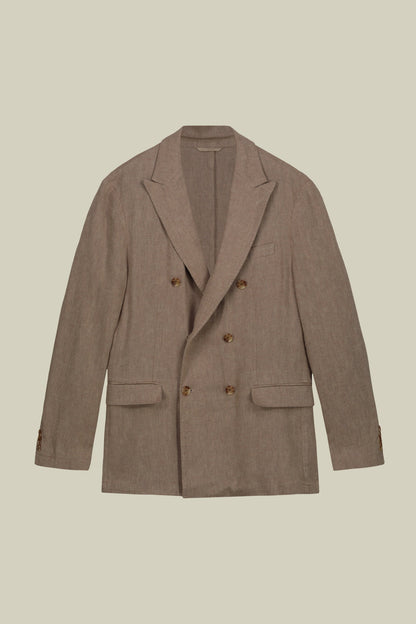 Men's unlined double-breasted jacket with peak lapels and flap pockets