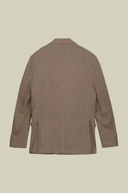 Men's unlined double-breasted jacket with peak lapels and flap pockets