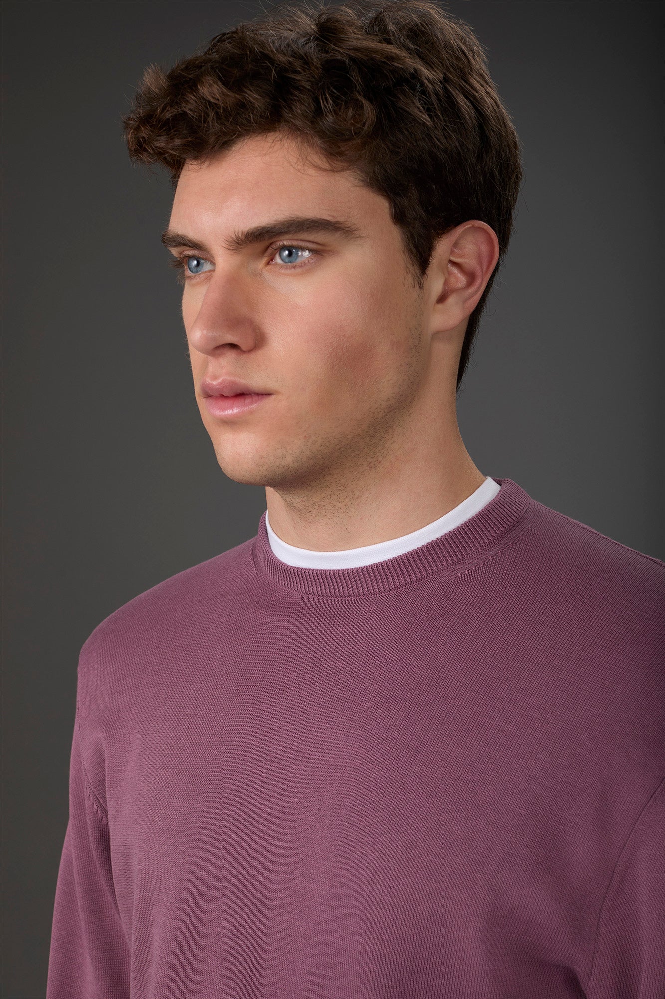 Men's crew neck sweater in bio-washed 100% cotton