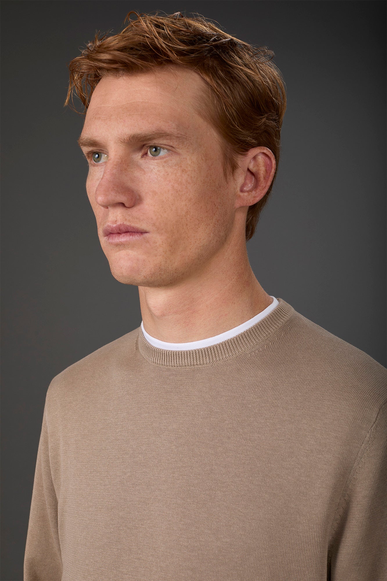 Men's crew neck sweater in bio-washed 100% cotton