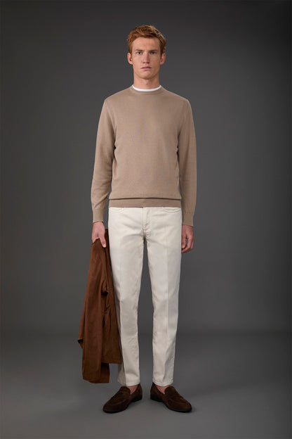 Men's crew neck sweater in bio-washed 100% cotton Sand