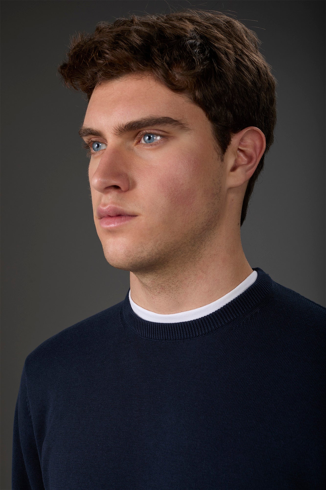 Men's crew neck sweater in bio-washed 100% cotton