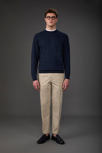 Men's crew neck sweater in bio-washed 100% cotton Dk Blue