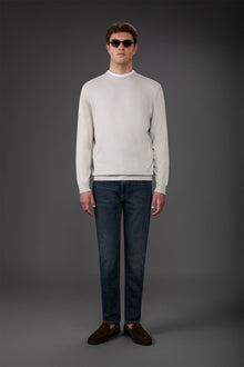 Men's crew neck sweater in bio-washed 100% cotton Ice