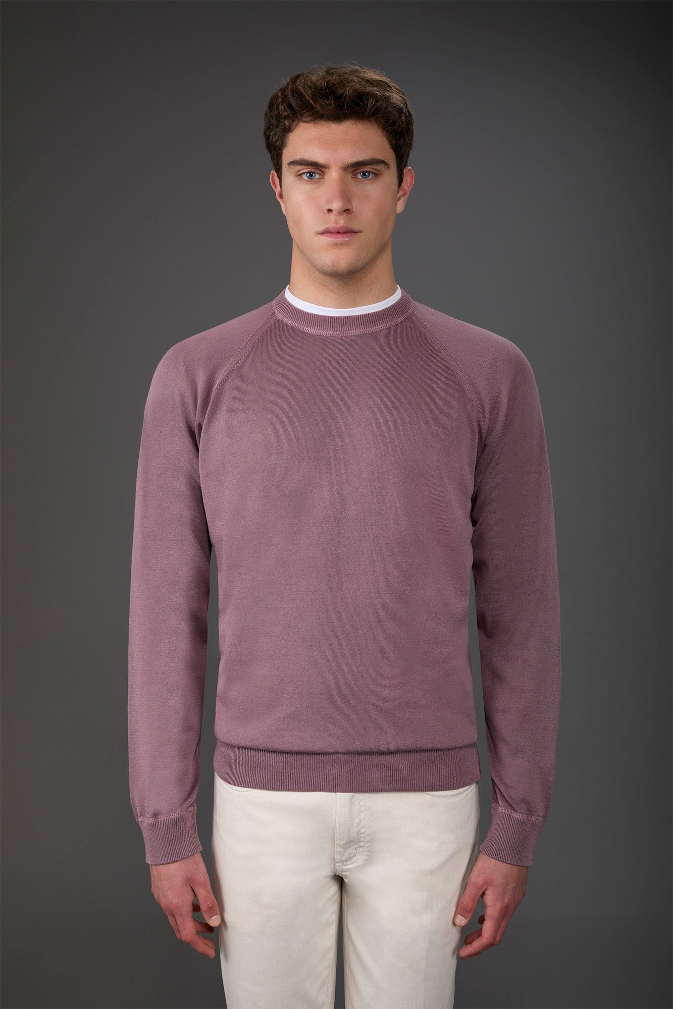 Men's crew neck pure cotton sweater with raglan sleeves