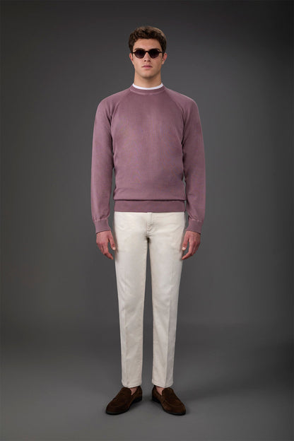Men's crew neck pure cotton sweater with raglan sleeves Mauve