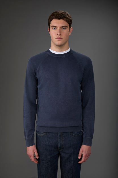 Men's crew neck pure cotton sweater with raglan sleeves