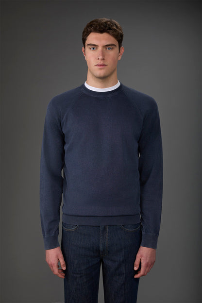 Men's crew neck pure cotton sweater with raglan sleeves