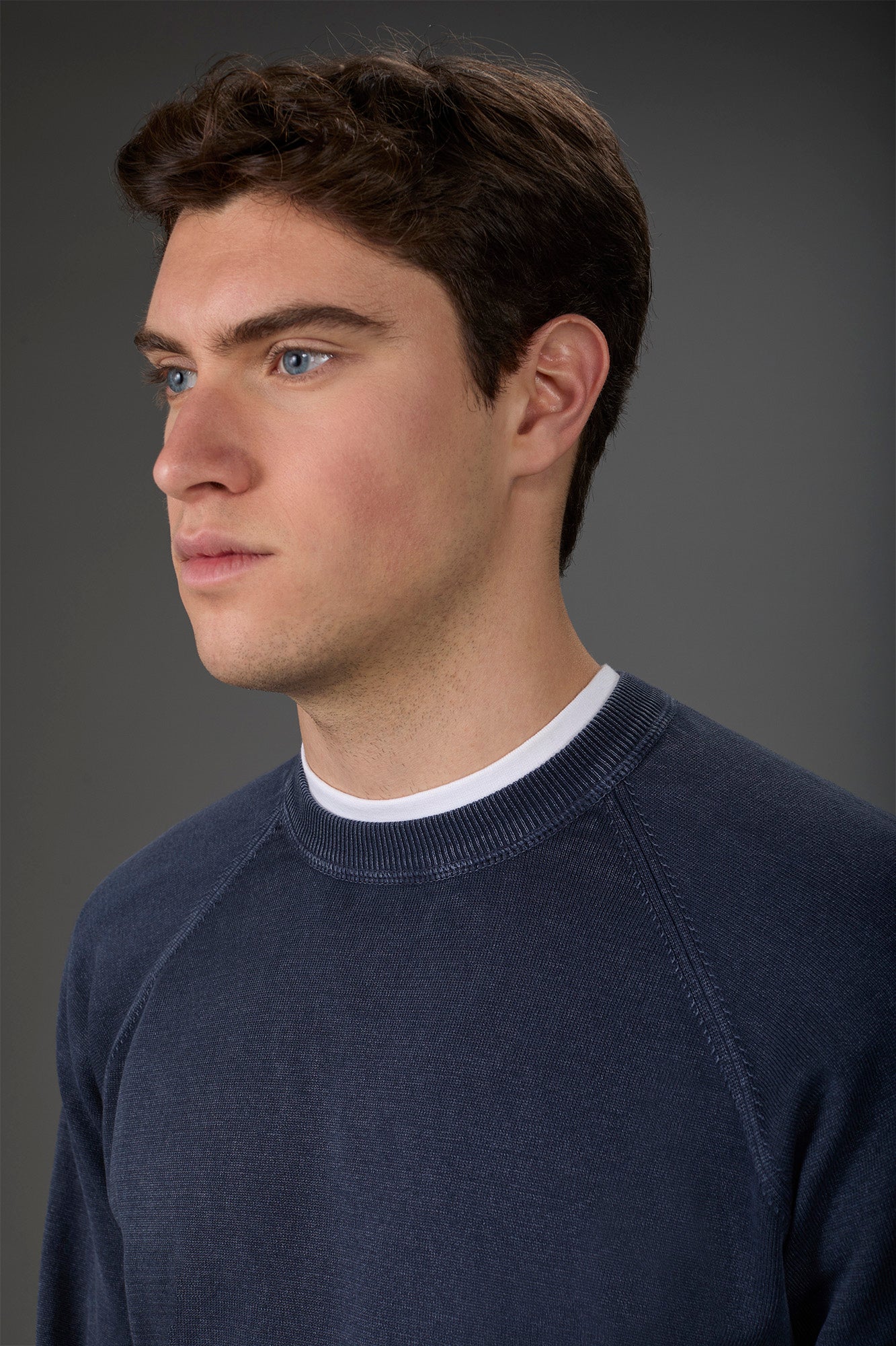 Men's crew neck pure cotton sweater with raglan sleeves