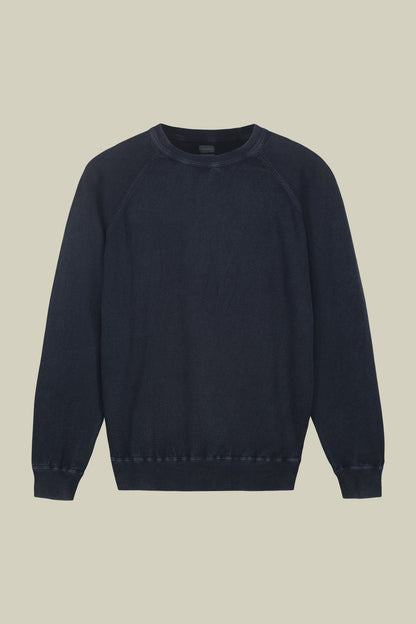 Men's crew neck pure cotton sweater with raglan sleeves