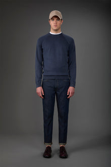 Men's crew neck pure cotton sweater with raglan sleeves Denim