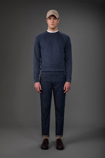 Men's crew neck pure cotton sweater with raglan sleeves Denim
